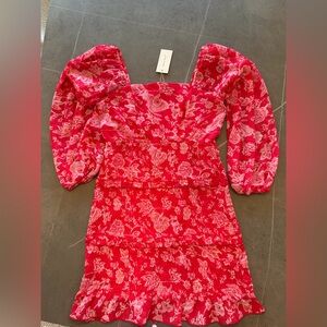 Sim & Sam Off- shoulder Long sleeve Red Floral Dress